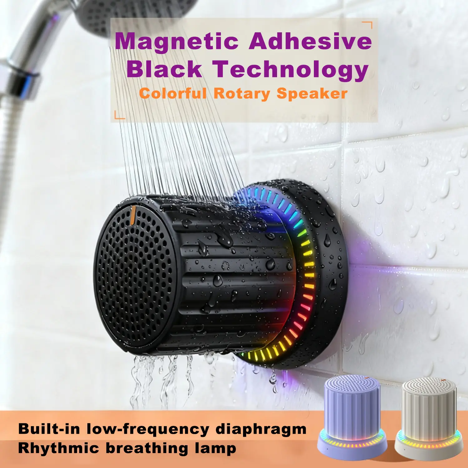 Lewinner Magnetic Bluetooth Speaker - IPX4 Water-Resistant Audio Device with TWS Pairing, RGB Rhythm Light, Rotary Knob Control, Rechargeable Bluetooth Receiver, Cable-Free Compact Portable Speaker for Bathroom, Outdoor Use, Bluetooth Receiver Speakers