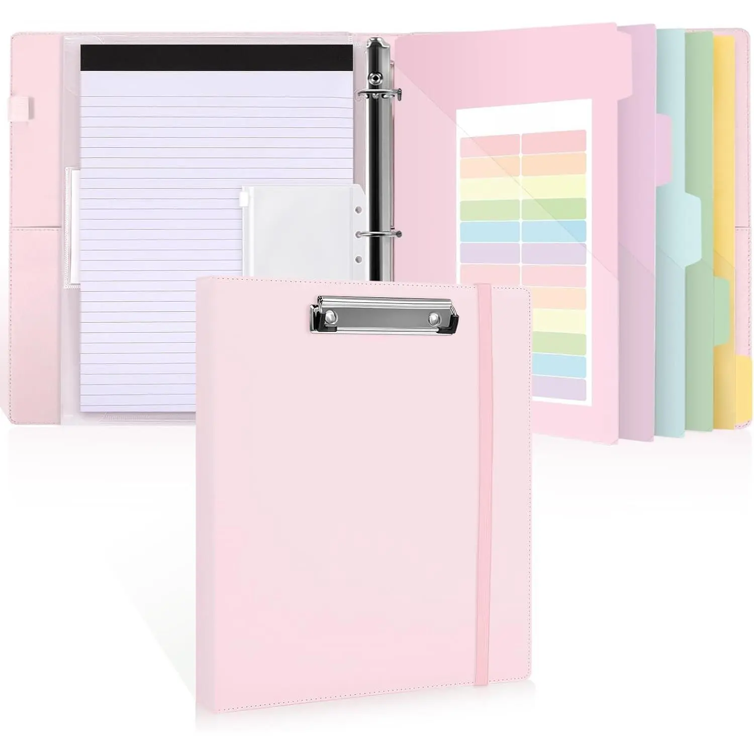 3 Ring Binder with Clipboard,1 Inch Binder, 13.2" x 10.2" PU Clipboard Binder with Notepad & 5 Dividers with 5 Pockets, Labels, Clipboard Folder  for School Office(Fit Letter Sized Paper)