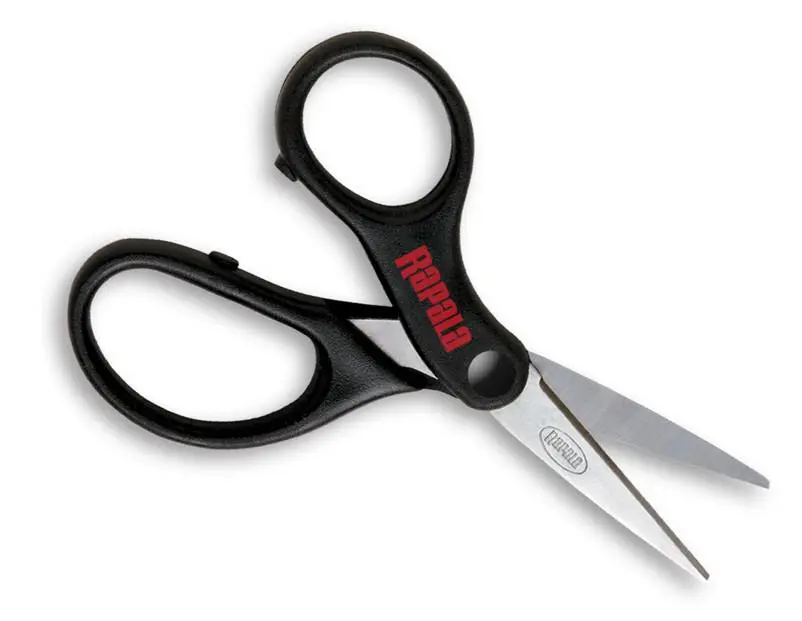 Rapala Super Line Precision Clipping Tool Scissors - 1 Pair Stainless Steel Hand Tools, Serrated Wavy-Toothed Metal Blade, Oversized Finger and Thumb Holes, Non-Slip Cutting Grip for Braided Line