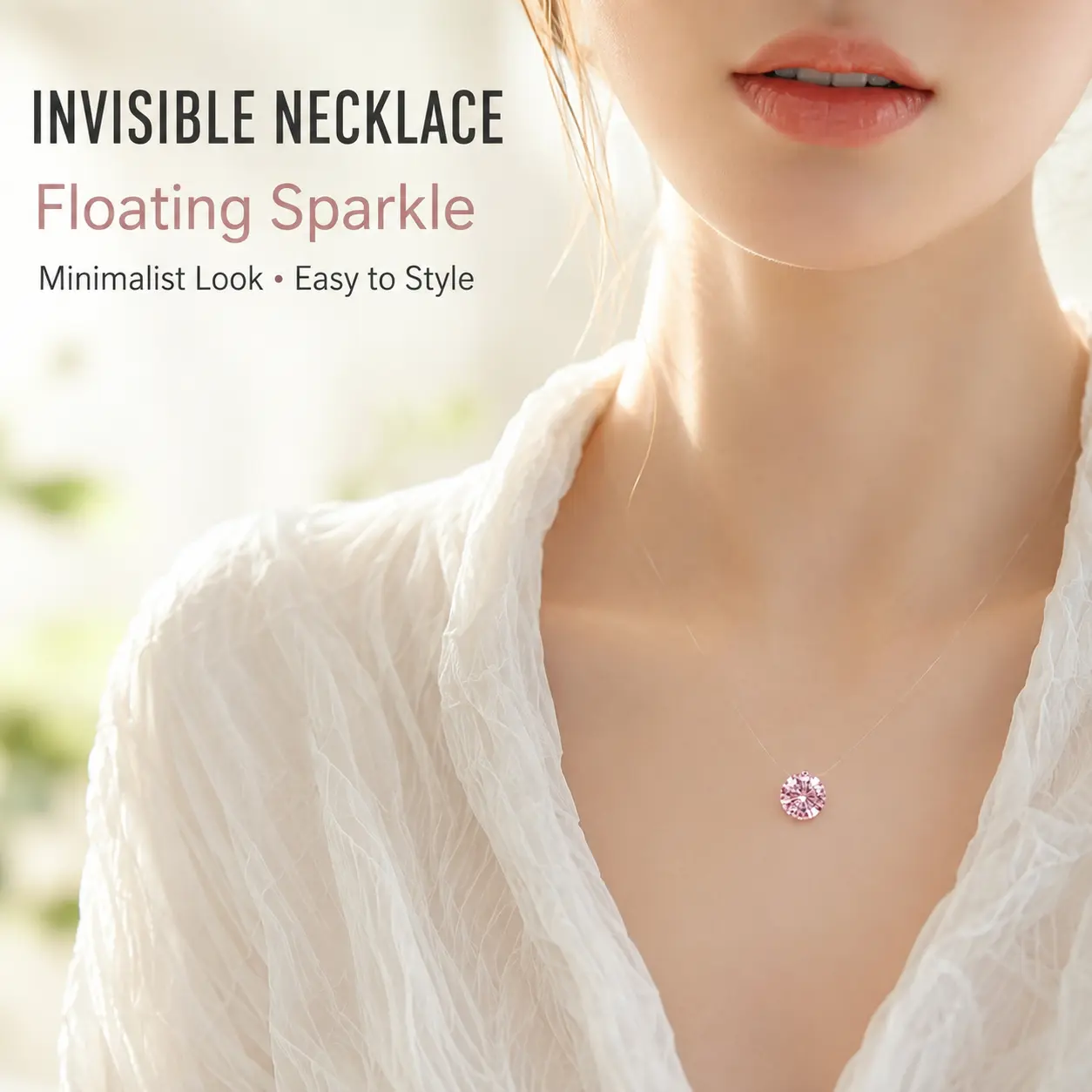 &Tasiso Women's Floating Cubic Zirconia Pendant Necklace on Invisible Transparent Cord, Minimalist Choker Adjustable Length, Everyday Layering Jewelry, For Woman,Gift,summeroutfits,vacationoutfits,beachoutfits,Thick Clear Invisible Fishing Line(y-0)