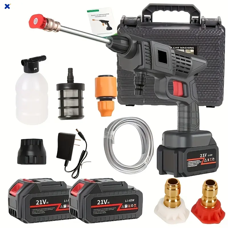 Portable Rechargeable High Pressure Washer, Battery Powered Electric Car Washer with Stainless Steel Foam Nozzle, Ideal for Cars, Yards, Driveways and Garden Cleaning