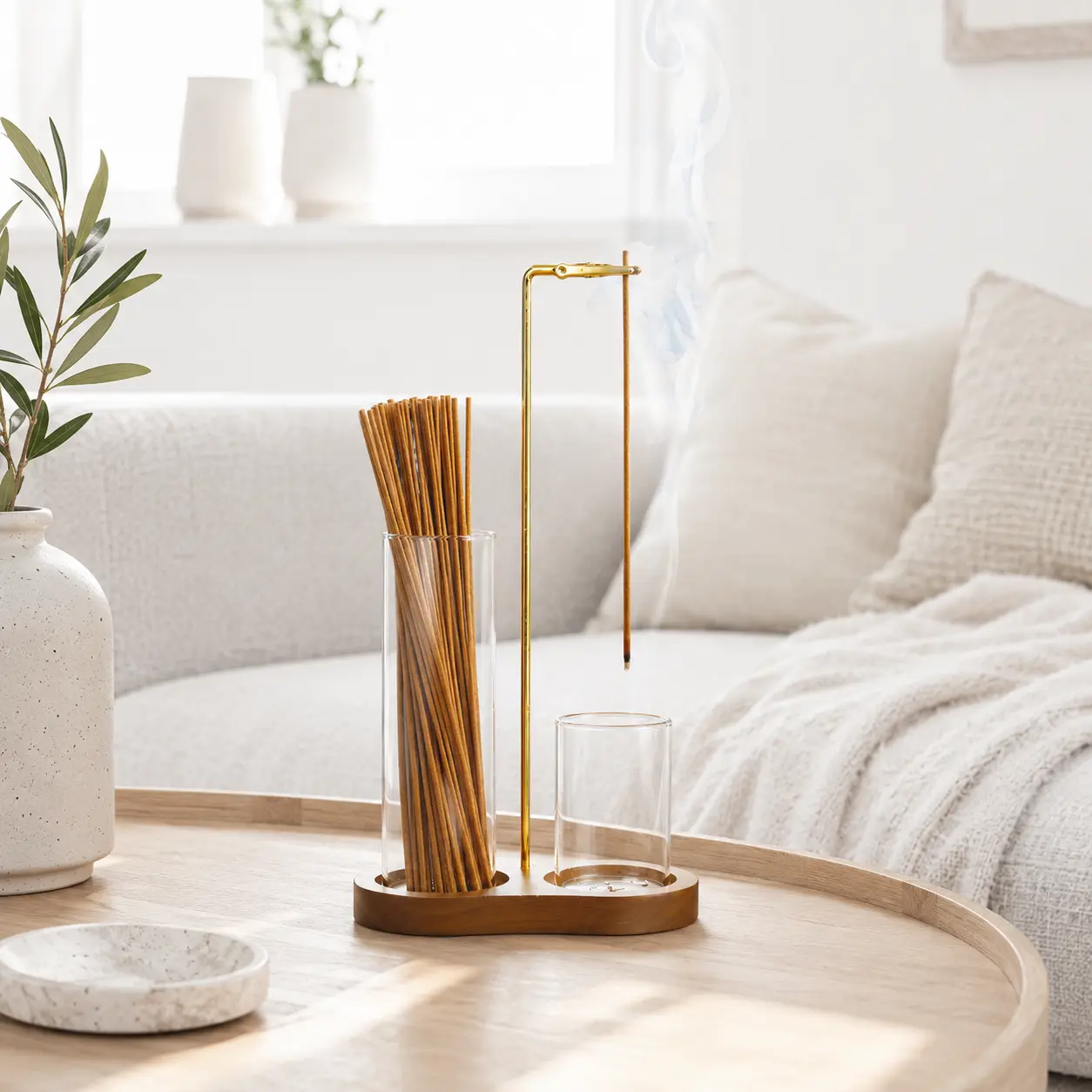 Glass Modern Incense Holder with Ash Catcher, Decorative Home Fragrance Stand (Incense Sticks Excluded)