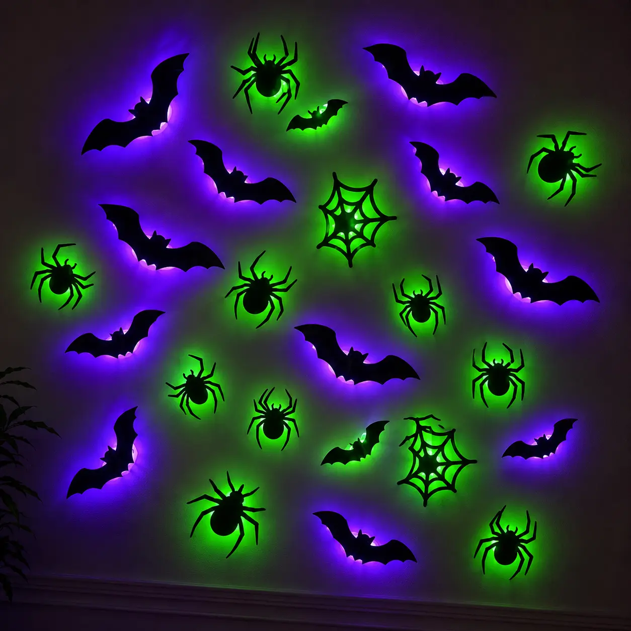 3D Bat Light Design LED Halloween Decorations, 12pcs/24pcs Non-Remote Set, Easy-Install Smooth-Application Wall Stickers for Home Party Festive Spooky Ornaments