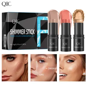 QIC 3-Piece Highlighter Blush Contour Stick Set, Face Sculpting Makeup Kit, Viral