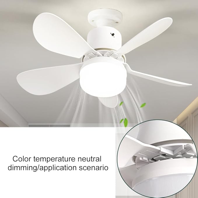 Socket Fan Light, Small Ceiling Fan with Light and Remote Control, 20 Inch E26/E27 Screw-In Installation, 3 Wind Speeds Dimmable Mini Fan Light for Bedroom, Kitchen and Small Spaces, White