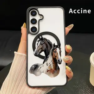 Magnetic Phone Case Compatible with Samsung Galaxy S26 S23 Ultra S24 Plus S25 Edge S22+ FE Equine Duo Elegance Pattern Acrylic Back TPU Edges Clear support wireless charging Bumper Cover