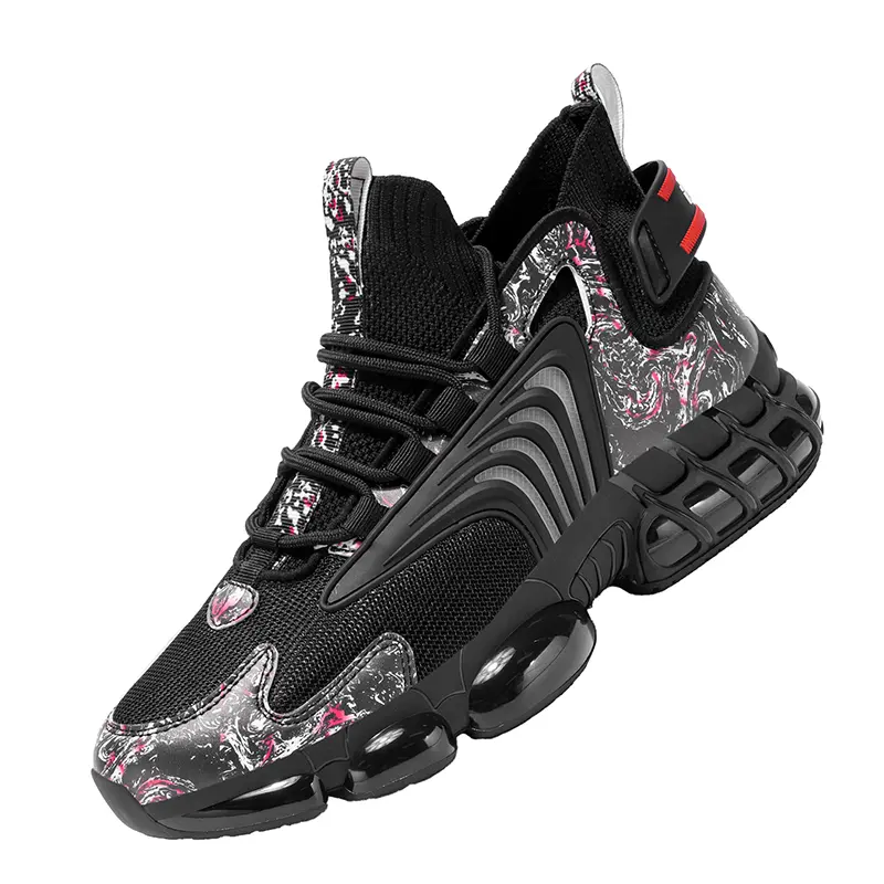 Futuristic Techwear Sneakers – Chunky Bubble Sole Athletic Trainers, Bold Graphic Print Streetwear Fashion Shoes, High-Top Comfort Performance Kicks