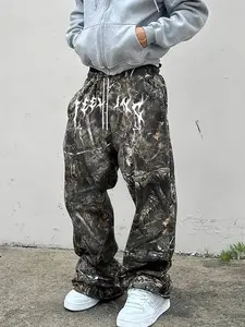 Men's Casual Loose-Fit Sweatpants, Camouflage Tree Print, Streetwear Style, All-Seasons Comfortable Athletic Pants