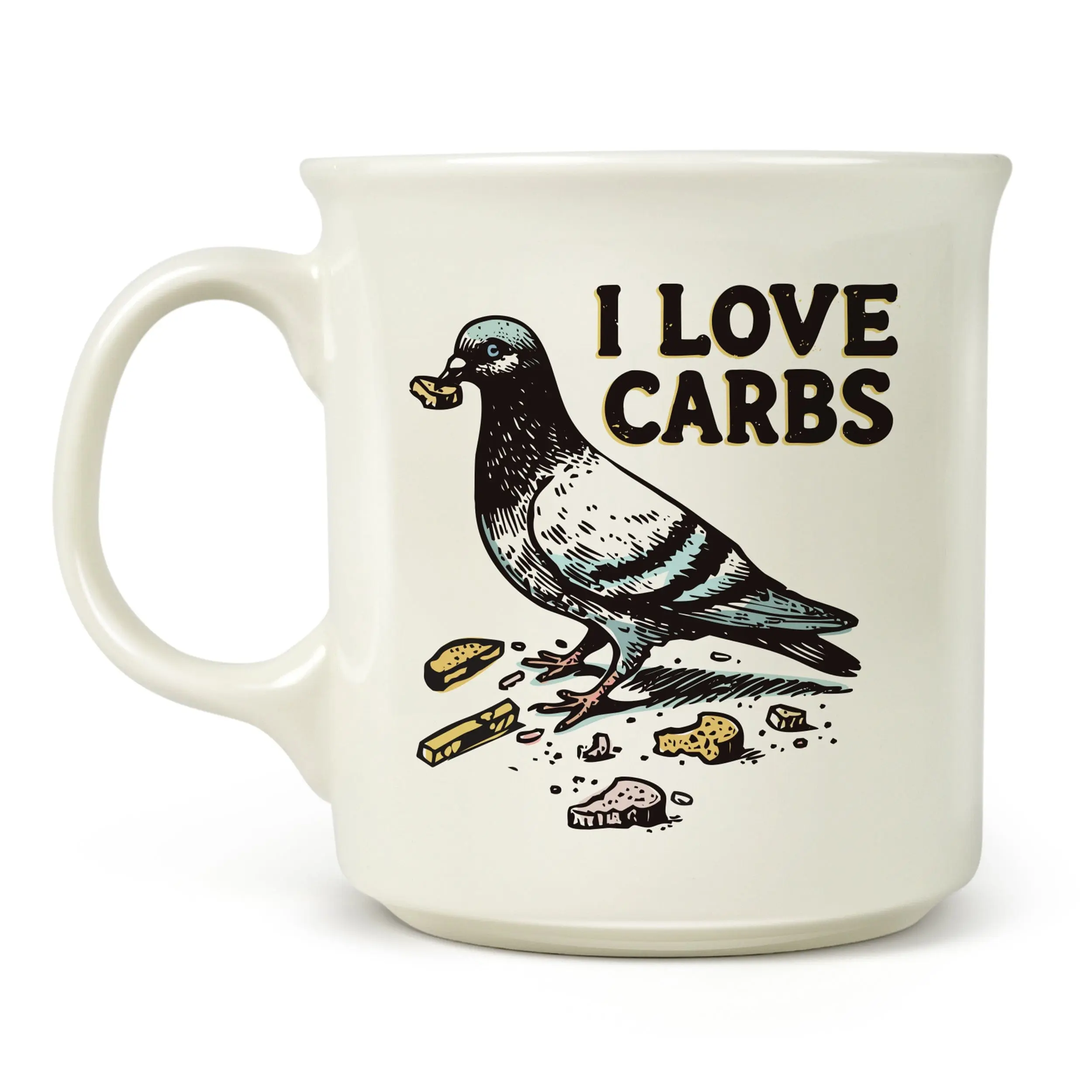 "I LOVE CARBS" Pigeon Mug, 16oz Capacity, Ceramic