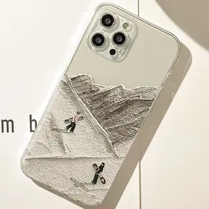 Snowboard Pattern Phone Case, Oil Painting Design, Soft Tpu Cover, Protector, Protective, Anti-Drop & Fingerprint Resistant, Fits iPhone Models 16 Pro Max 15 14 13 12 11 X XR