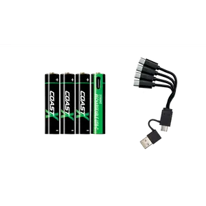 Coast AAA USB-C Rechargeable Batteries, ZITHION-X, Lithium Ion 1.5v 750 mAh, Long Lasting, Charges Under 1.3 Hours, Charging Cable Included Coast AAA USB-C Rechargeable Batteries, ZITHION-X, Lithium Ion 1.5v 750 mAh, Long Lasting, Charges Under 1.3 Hours, Charging Cable Included