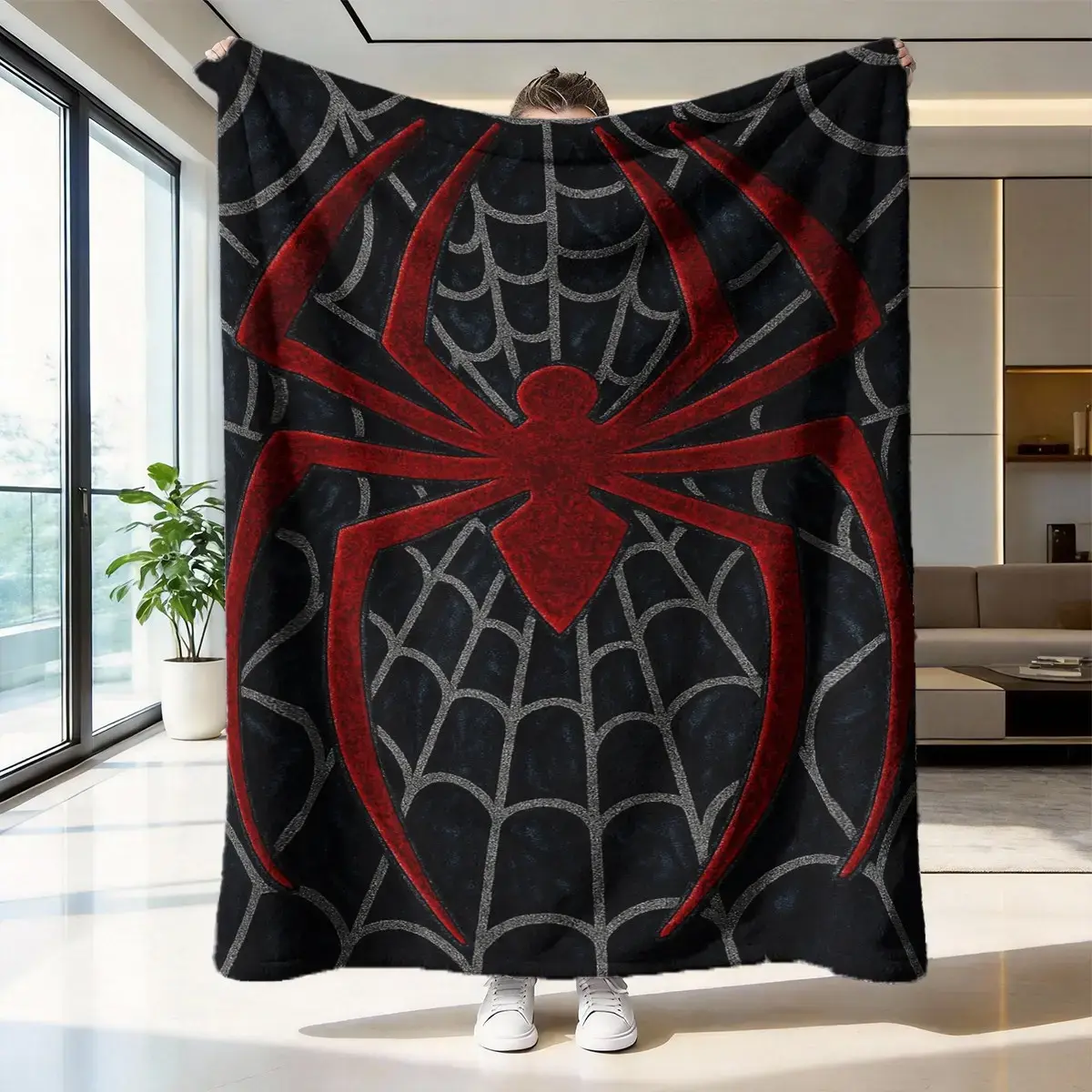 Spider Web Pattern Flannel Blanket Soft Skin Friendly Cozy Warm Polyester Plush Throw Blanket Lightweight Comfortable Nap Blanket for Sofa Bed Couch Bedroom Living Room Multi Scene Use Halloween Decor Birthday Gift