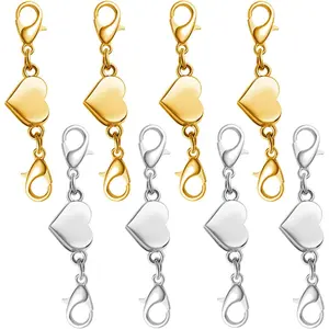 Heart Magnetic Clasp, Double Lobster Closure for Necklace Bracelet, Jewelry Making Connector (4gold+4silver)