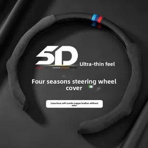 Suede + Nappa leather elastic steering wheel cover, 5D unique shape with anti-slip lining, durable and protective design, with centering mark, perfectly fitting, suitable for cars, pickup trucks, vans, and SUV steering wheel protection cover