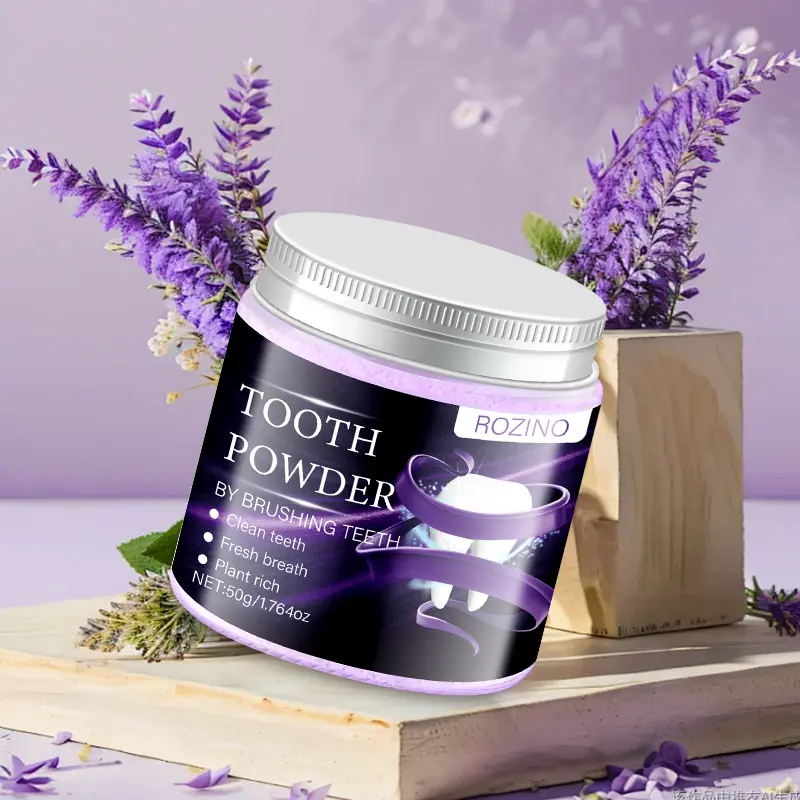 ROZINO Purple Teeth Whitening Powder with Hydroxyapatite for Stain Removal & Color Correction 50g Toothpaste Booster for Enhanced Oral Hygiene