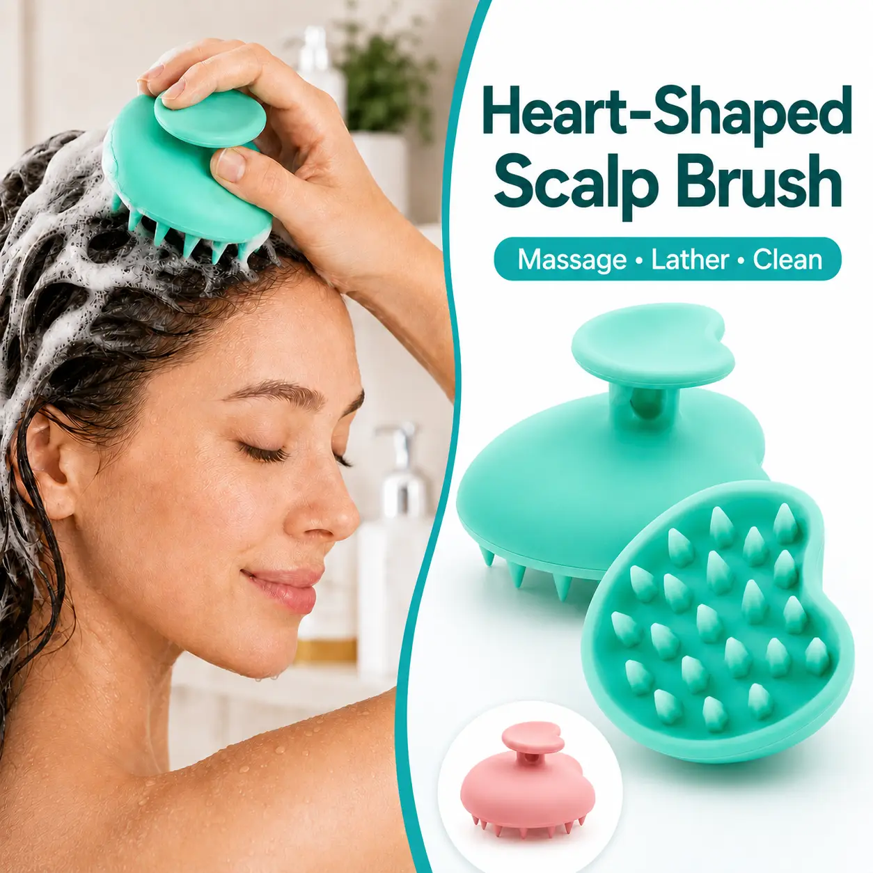 [Summer Wins]Heart-Shaped Silicone Scalp Massager Shampoo Brush, Soft Bristle Scalp Scrubber for Exfoliating and Dandruff Removal, Nail-Friendly Portable Hair Care Tool, Home Spa Gift for Women campingessentials
