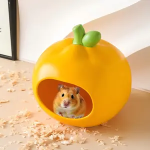 Handmade Ceramic Hamster Hideout, Cute Orange Shape Summer Cooling Nest For Syrian Hamsters