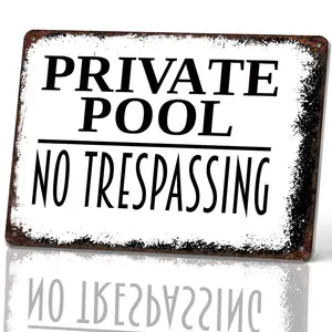 Private Pool No Trespassing Metal Sign 8x12 Inch, Funny Aluminum Wall Decor for Yard Poolside Fence Patio