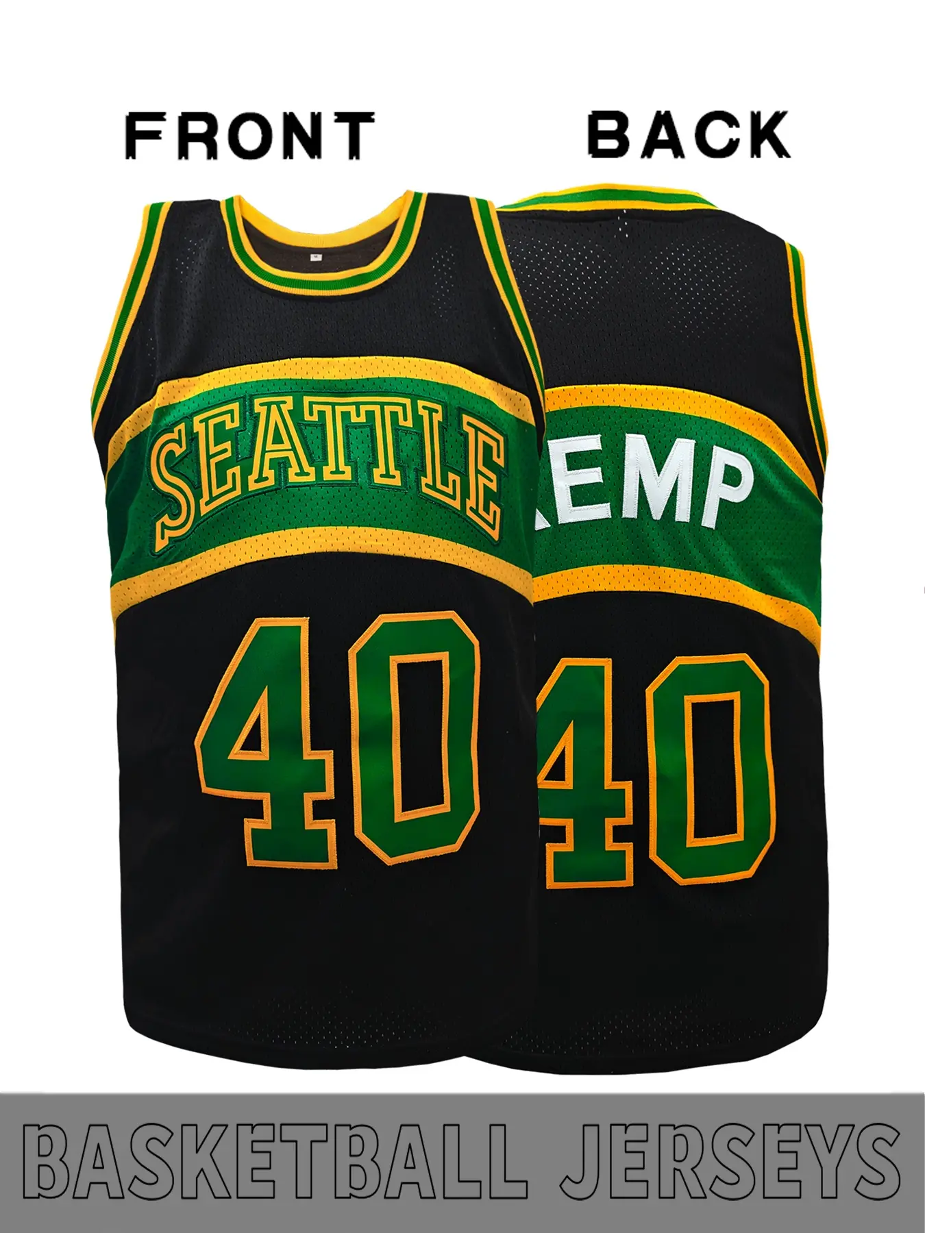 Men's Retro basketball jersey, Kemp #40 Seattle letter embroidered sports vest with breathable mesh fabric, suitable for basketball training and competition, street fashion wear, unisex, Sleeveless Jersey, Athletic Activewear, Sports Tops