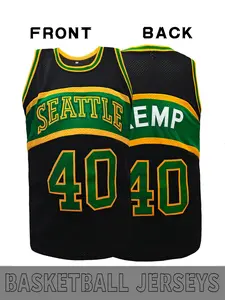 Men's Retro basketball jersey, Kemp #40 Seattle letter embroidered sports vest with breathable mesh fabric, suitable for basketball training and competition, street fashion wear, unisex, Sleeveless Jersey, Athletic Activewear