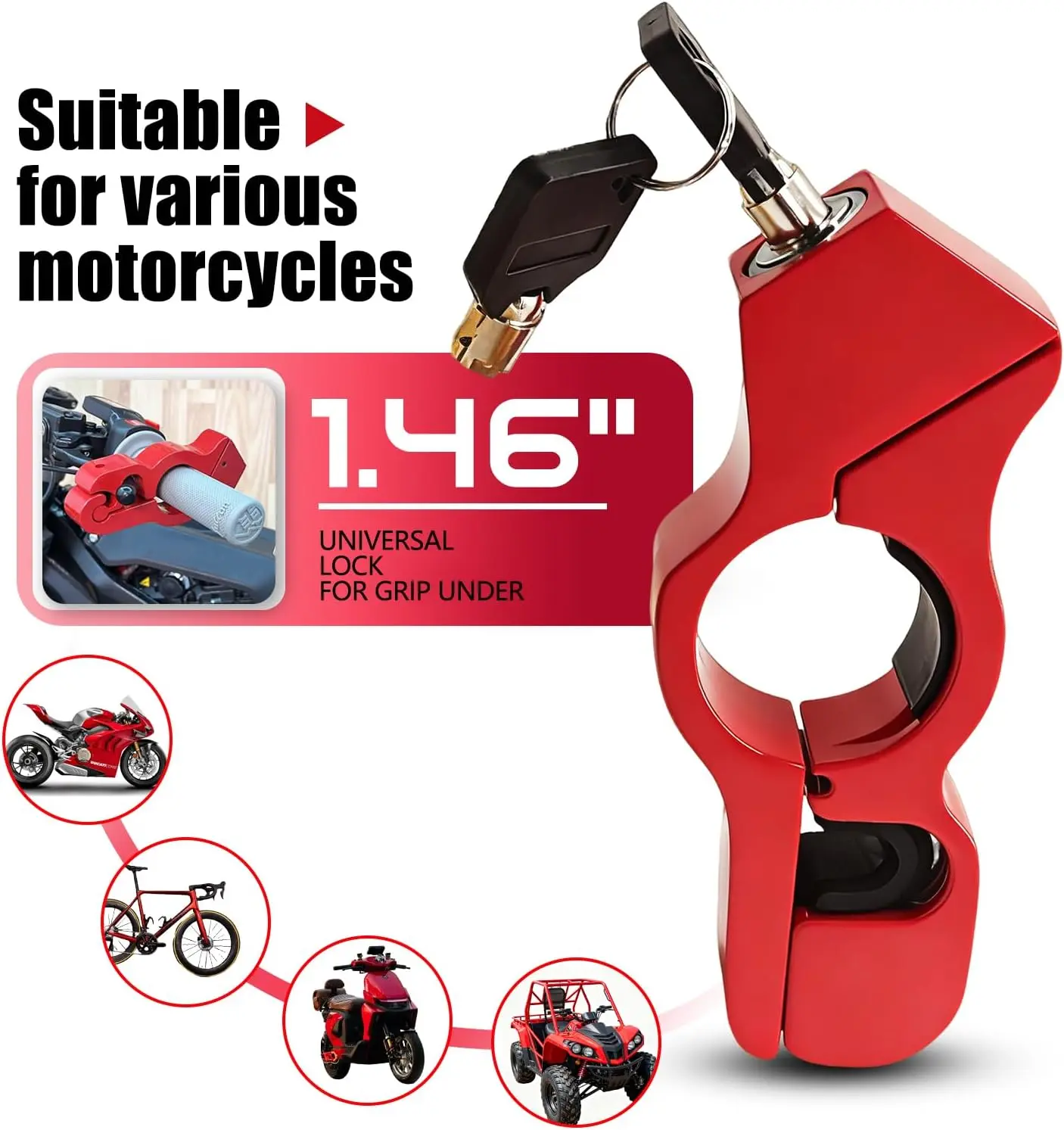 Anti-Theft Motorcycle Throttle & Brake Lock - Keyed Handlebar Security for Scooters & ATVs
