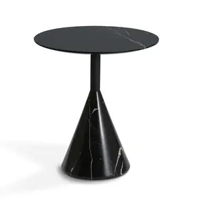 360 stand GFurn ST8644-70A-BK Cosette Round 70cm Marble Top Side Table - Black, Indoor Circular Table, Black Furniture