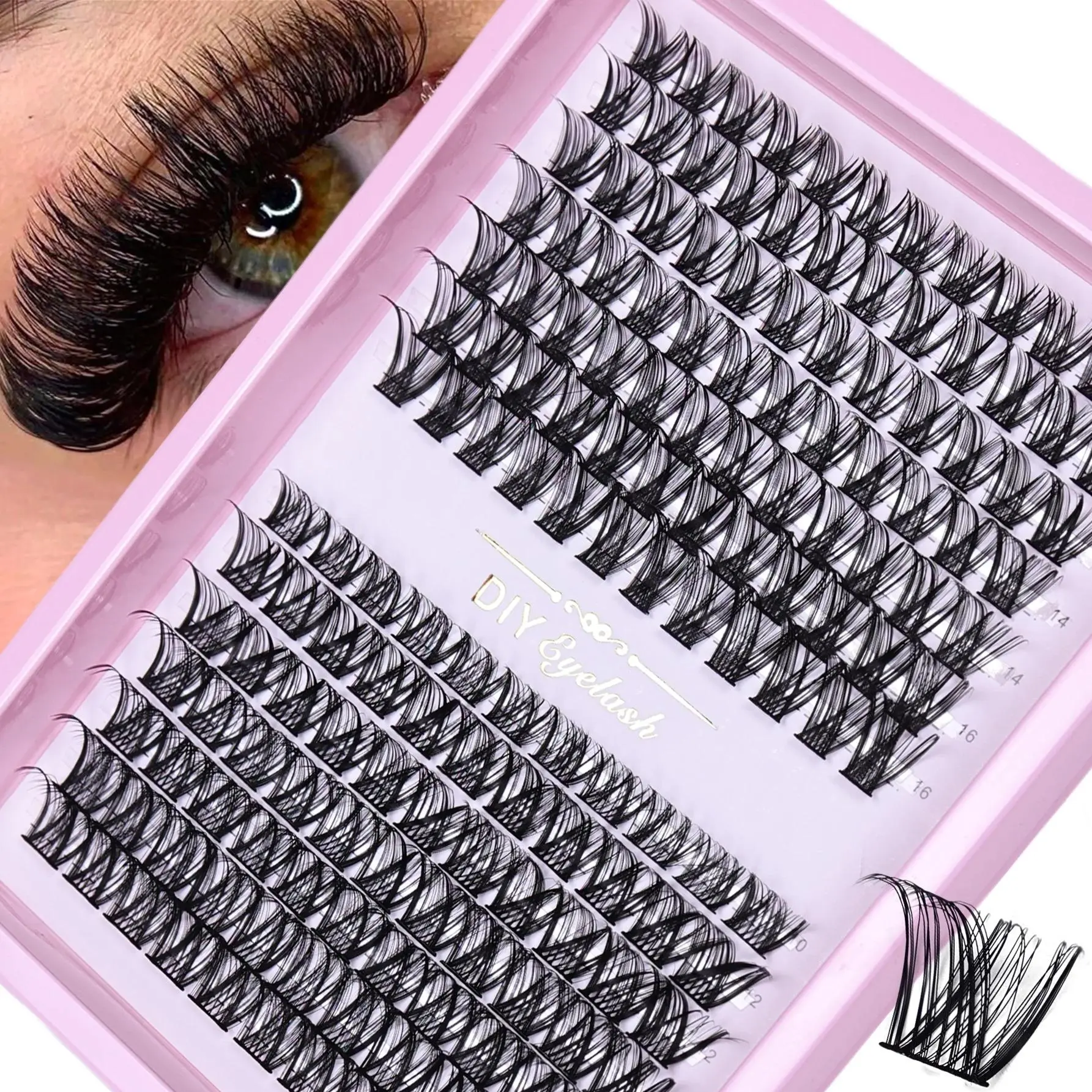 161pcs Cluster Lashes 10-16mm Wispy Individual Lashes Natural Look Lash D Curl Fluffy Cluster Lashes DIY Eyelash Extension DIY False Eyelashes Fluffy Eyelash Clusters