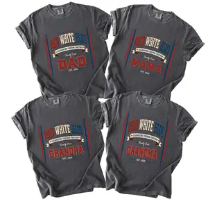 Custom Comfort Colors Vintage Red White Blue Family Crew Shirt, Patriotic Grandpa Grandma Mama Dad Matching Shirts, 4th of July Family Tee, USA Freedom Shirt Tops