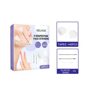40Pcs Invisible Face Tape Lifting for Neck Forehead Facial Wrinkles with Elastic Bands, Invisible V-Shaped Face Lifting Tape Skincare Kit
