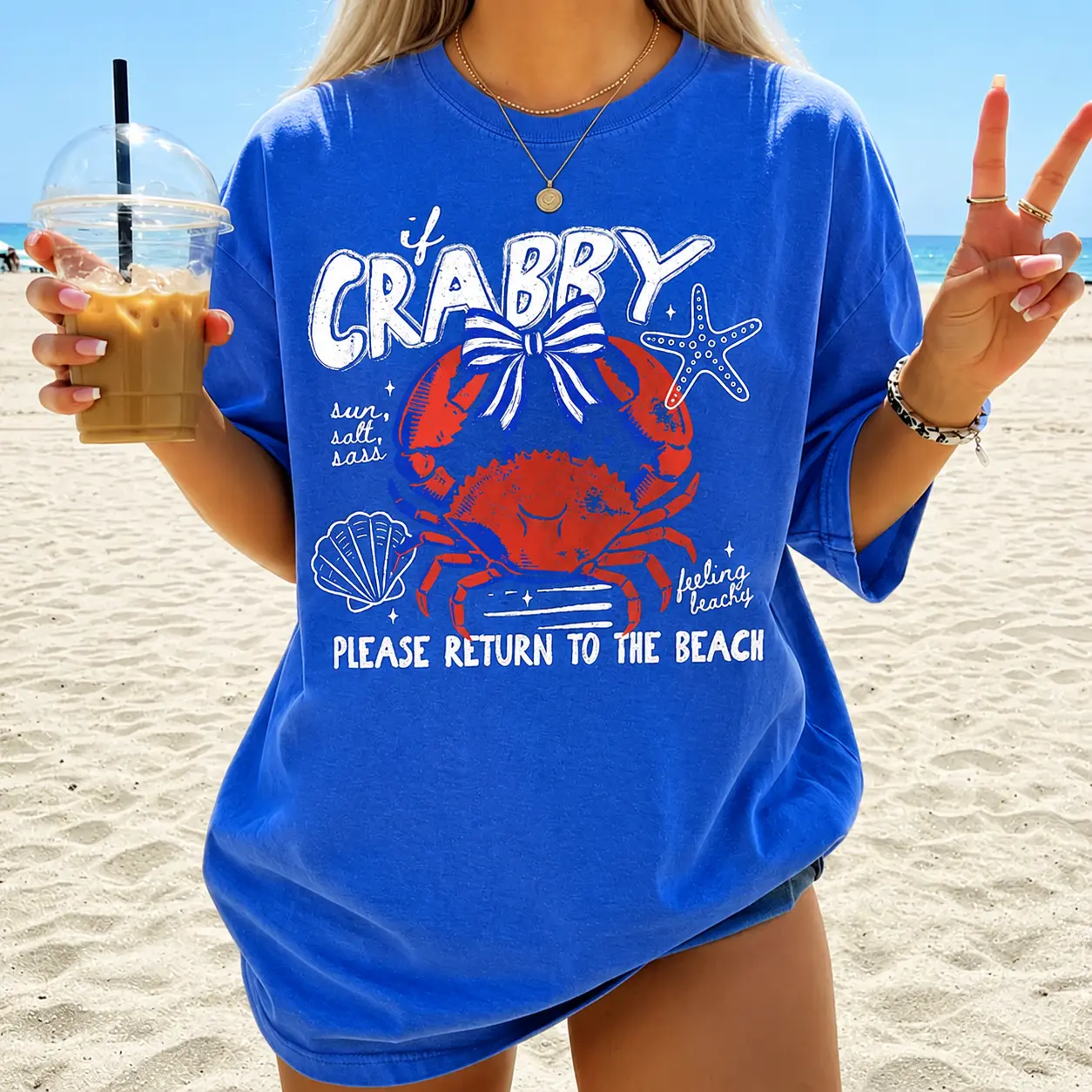 Comfort Colors Crabby Beach Shirt, Retro Beach Tee, Funny Crab Graphic Tee, Summer Nautical Vacation T-Shirt, Women's T-Shirt, Gift For Women, Ocean Lover