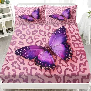 Tiger Print Butterfly Pattern Bedding Set (1 Fitted Sheet + 2 Pillowcases), Modern Style, Suitable for Dorms, Bedrooms, Hotels, All Seasons