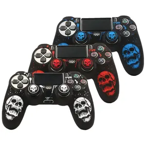Silicone Case for PS4 Controller, Laser Engraved Protective Cover with 2 Thumb Grips, Anti-Scratch Shockproof, Multiple Colors