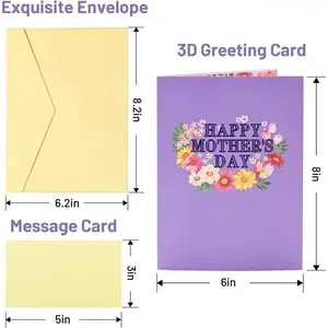 LuneLingerie 3D Floral Raised Greeting Card - Eco-Friendly Recycled Paper with Envelope, Handmade Unique Design, Sustainable Gift for Mom for Mother’s Day, Birthday Celebrations