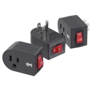 [ETL Listed]  3-Pack Grounded Outlet  with On Off, Plug  On Off, Single Outlet Adapter, Black