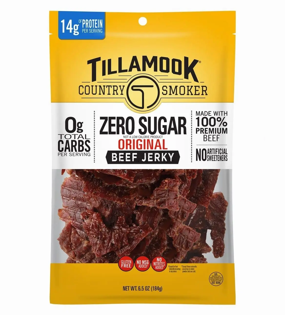 Tillamook Country Smoker Keto Friendly Zero Sugar Beef Jerky, Original, 6.5 Ounce