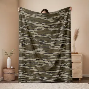 1pc 280gsm Natural Tone Retro Fade-Resistant Flannel Fabric Blanket - Brown Wood Camouflage Print, Indoor Outdoor Sofa Bed Blanket,summervibes