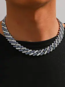 Shiny Silver Color Miami Cuban Chain Necklace, Unisex Diamond Chain 15mm, Hip Hop Jewelry, Fashion Accessory