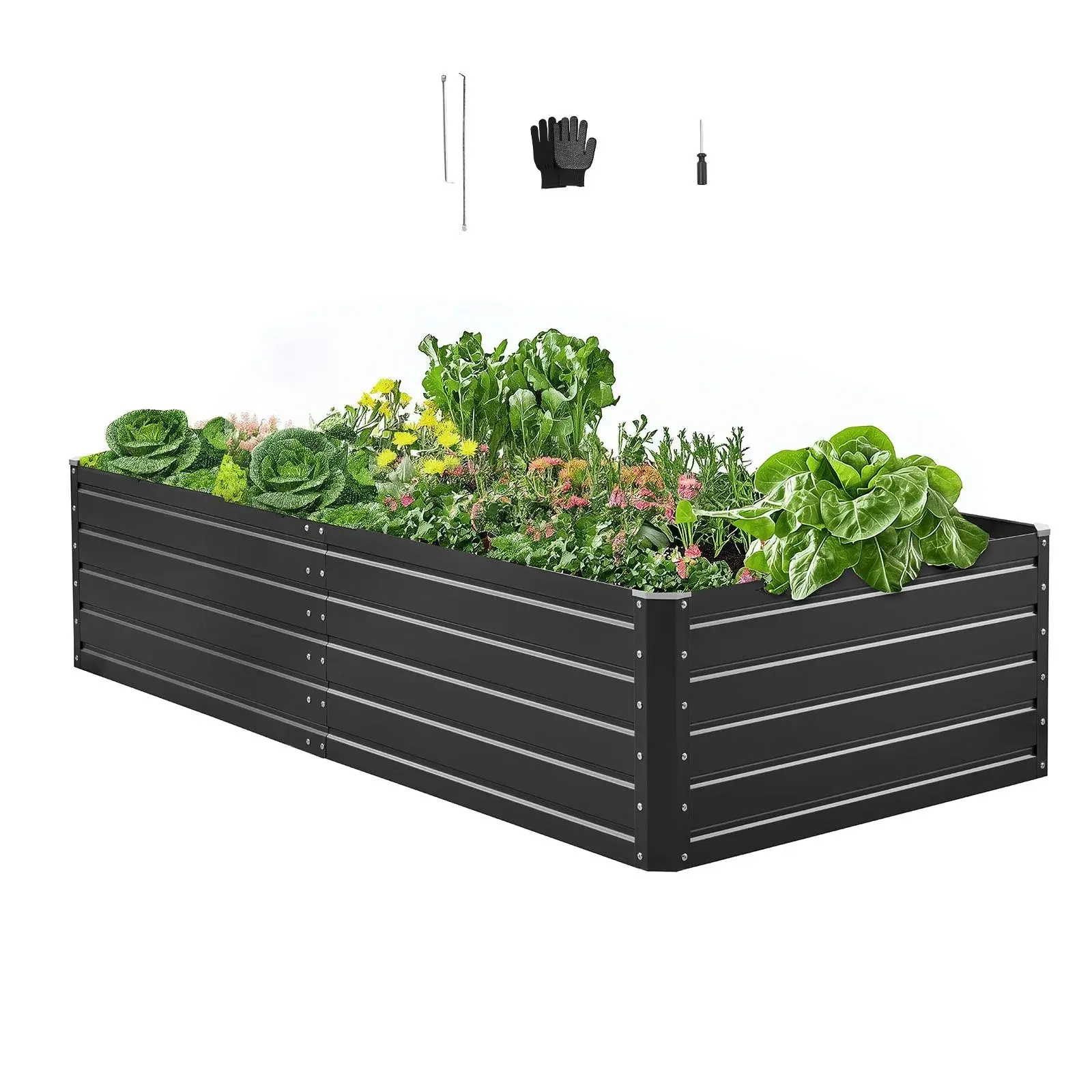 【Summerfinds】VEVOR Metal Raised Garden Bed 6.7 x 3 x 1.5 ft Outdoor Galvalume Planter Garden BoxOpen Bottom DesignLarge Planter Raised Bed for Growing VegetablesFlowersHerbsand SucculentsGrayOutdoor Metal PlanterPlanters For O, Outdoor Metal Planter, R