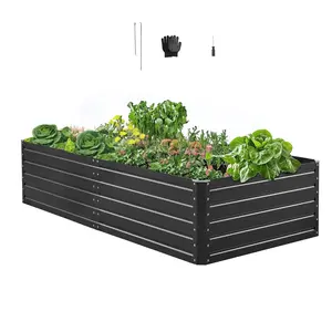 VEVOR Metal Raised Garden Bed, 6.7 x 3 x 1.5 ft Outdoor Galvalume Planter Garden Box, Open Bottom Design, Large Planter Raised Bed for Growing Vegetables, Flowers, Herbs, and Succulents, Gray