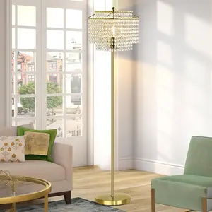 Floor Lamp, 64" Tall Elegant Standing Lamp with On-Off Foot , Double-Layer Lampshade, Standing Floor Lamps for Living Room, Bedroom, Office, 8W LED Bulb Included