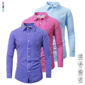 Men's slim fit long sleeve shirt, classic casual vertical stripes