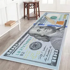 Dollar rug, Decorative Area Rug, 1 Count soft non-slip long rug, runner rug, $100 Dollar Bill pattern design, Machine washable for easy cleaning, suitable for runner, hallway, corridor, kitchen, bedroom, bathroom, living room, multiple sizes available