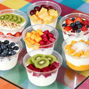 50 transparent plastic dessert cups of 8/12/16 oz, with lids, disposable cake cups, freezer safe, for pudding, fruit mousse, yogurt, pastries, ice cream, suitable for dessert display, bakeries, Valentine's Day parties.