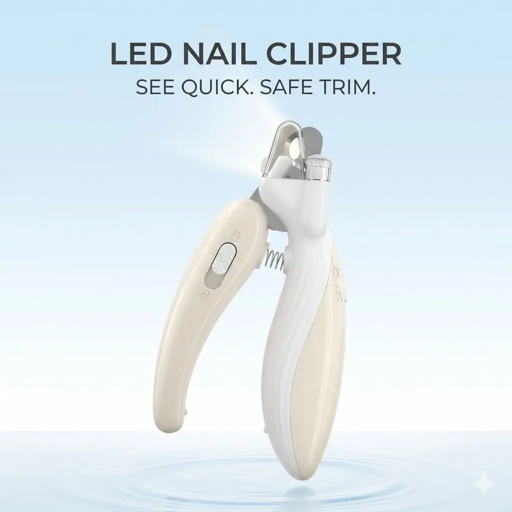 Pet Nail Clippers for Dogs & Cats, Stainless Steel Grooming Tool with LED Light, Ergonomic Design, Hidden Fold-Out File, Mess-Free Splash Guard for Safe Cutting & Prevents Bleed, Trimmer