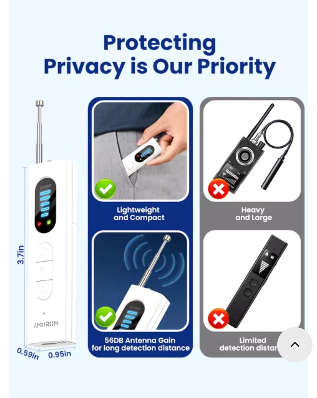 Amorom Hidden Camera Detector Anti-Spy Car Gps Tracker Location Detector Bug Rf Signal Scanner Finder Gadget