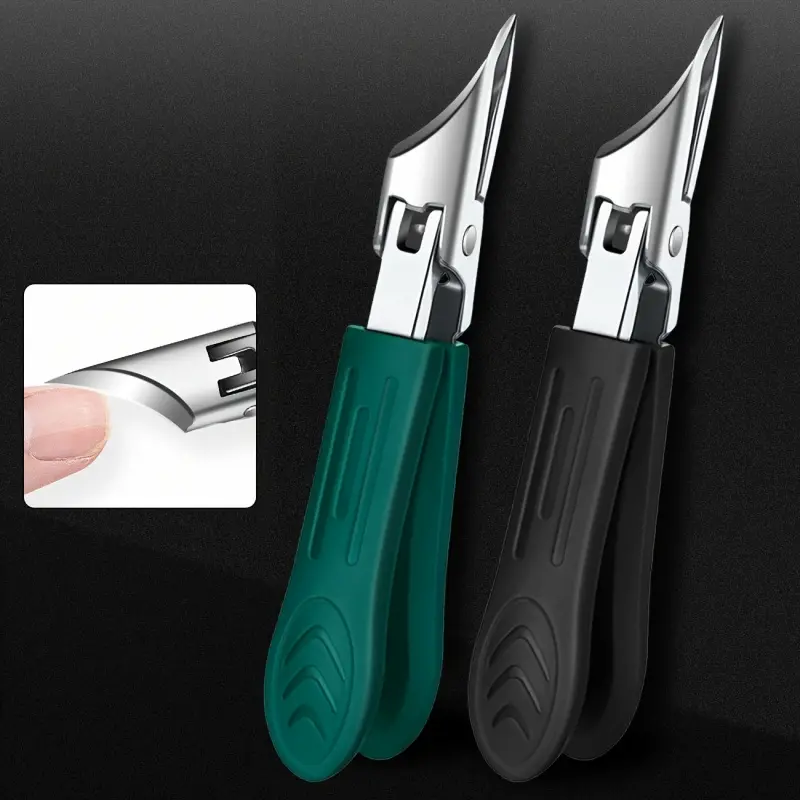 Professional 25° Angled Toenail Clippers Set - Ultra Sharp Stainless Steel Nail Cutter for Thick & Ingrown Nails, Anti-Splash Precision Blade, Ergonomic Non-Slip Grip, Black & Green Manicure Pedicure Tool for Men & Women