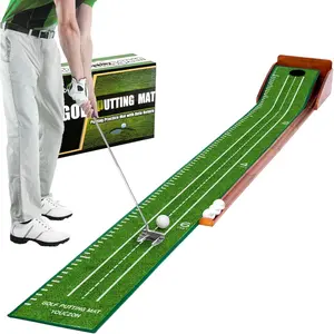 KratosXpedition Putting Green Indoor, No Hump Golf Mat with Auto Ball Return - Easy to Fold Solid Wood Base, Luxurious Velvet Surface - Ideal for Home or Office and Golfers