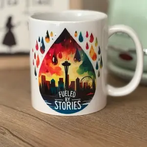Fueled By Stories Sleepless in Seattle 11oz Ceramic Mug - Smooth White Surface, Microwave & Dishwasher Safe, Character Artwork Design, Reusable Coffee Drinkware