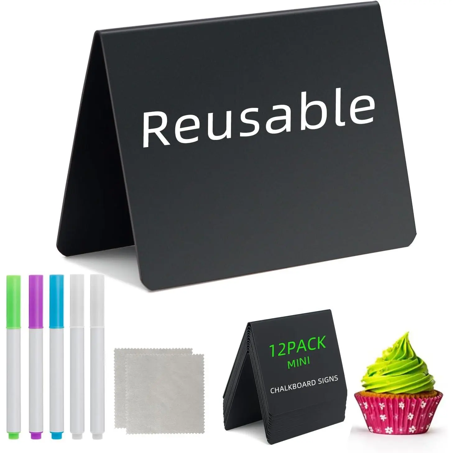 4"x3" Mini Chalkboard Signs  Labels for Party Buffet , 12 count  Signs Tags for Display,  Tabletop Small Message Chalk Board Signs for Tables Place Cards Wedding Bakery Birthday