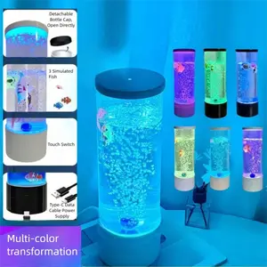 Bubble Fish Simulation LED Seven-Color Bubble Light, Decorative LED Light, USB Plug-In Night Lamp for Bedroom Atmosphere, Live Fish Tank with Air Pump, Christmas Gift